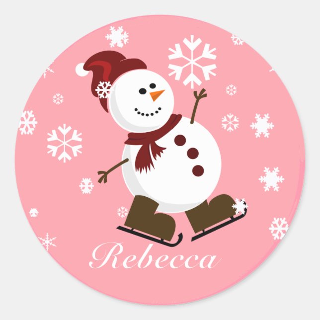 Sticker Rond Mignonne Xmas personnalisé Snowman (Devant)