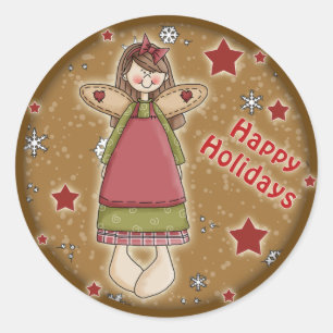 Sticker Rond Mignons anges de Noël géants