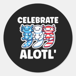 Sticker Rond Mignons Axolottes américains 4 juillet Rouge Blanc