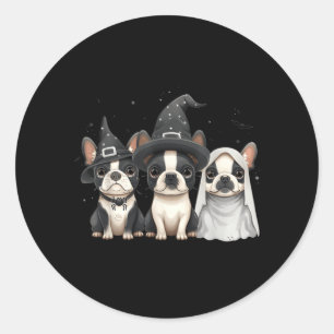 Sticker Rond Mignons chiens Boston Terrier Halloween Chapeau de