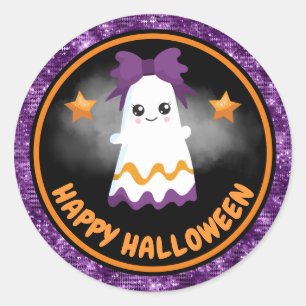 Sticker Rond Mignons Enfants Fille Fantôme & Paillettes Violett