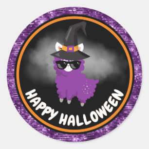Sticker Rond Mignons enfants lama et paillettes violettes joyeu