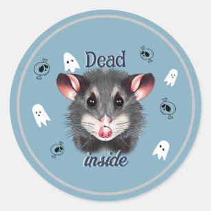 Sticker Rond Mignons Possum Dead Inside crânes et fantômes auto