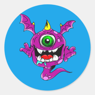 Sticker Rond Mignons pourpres gens mangent Monster