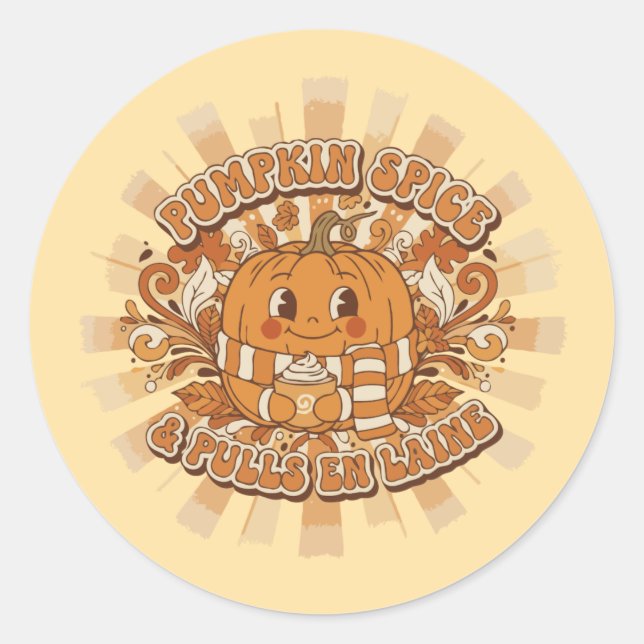 Sticker Rond Mignons pulls en laine et épices de citrouille Rét (Devant)