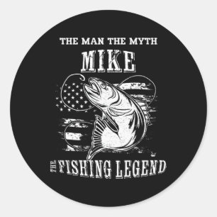 Sticker Rond Mike Man Myth Pêche Légende Nom personnalisé