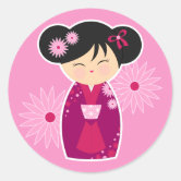 Sticker Rond Poupée blanche Kimono Kokeshi - mignonne Geisha Gi