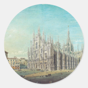 Sticker Rond Milan Piazza del Duomo années 1850 par Carlo Bosso