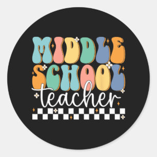 Sticker Rond Milieu Enseignant Retro Super Bonne Dernière journ