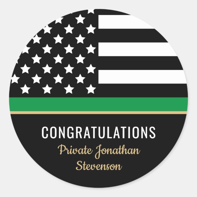 Sticker Rond Militaire Légère Ligne verte Congrats du drapeau a (Devant)