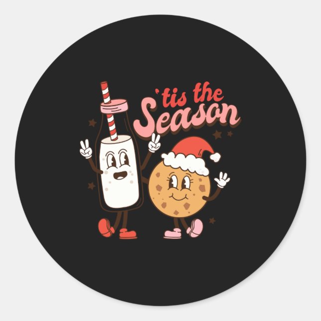 Sticker Rond Milk And Cookies Tis The Season Holiday  (Devant)