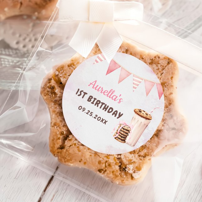 Sticker Rond Milk Et Cookies Fille Premier Anniversaire (Créateur téléchargé)