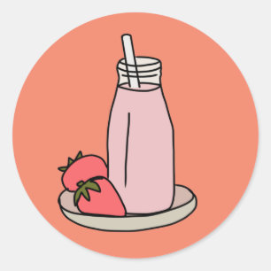 Sticker Rond Milkshake de fraise rose rétro