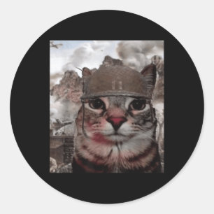 Sticker Rond Mille Jardins Stare Drôle Soldat Mème Chat En Batt