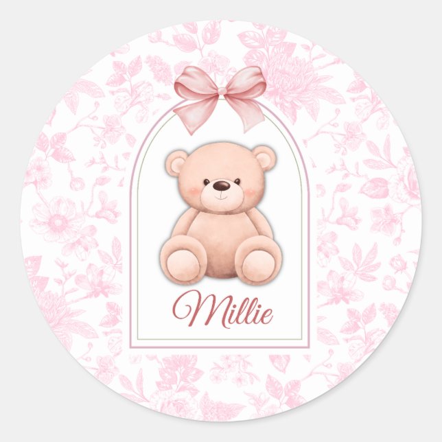 Sticker Rond Millie | Conception personnalisée d'ours en peluch (Devant)