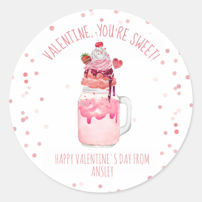 Sticker Rond Milshake Candy Classique Valentine Photo (Devant)
