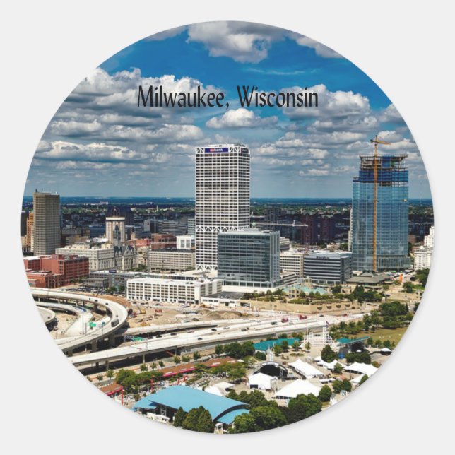 Sticker Rond Milwaukee, Wisconsin, paysage urbain (Devant)