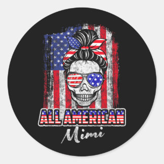 Sticker Rond Mimi américain Patriotique Chignon Sale Crâne USA