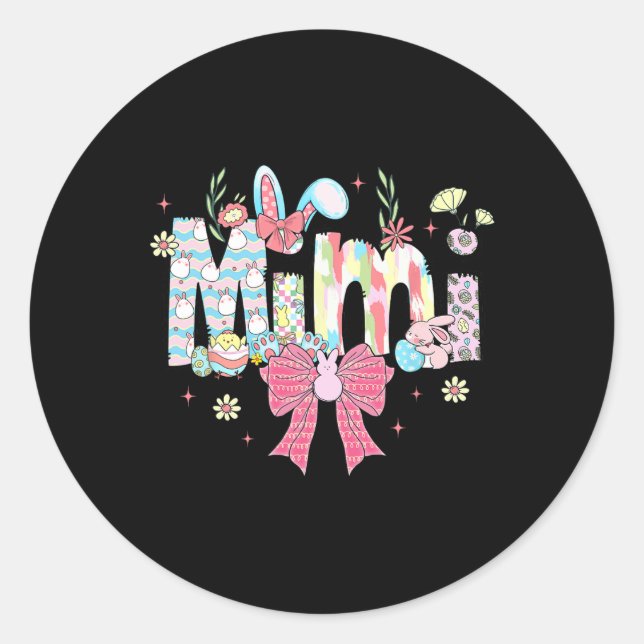 Sticker Rond Mimi Coquette de Pâques Bow Joyeux lapin de Pâques (Devant)