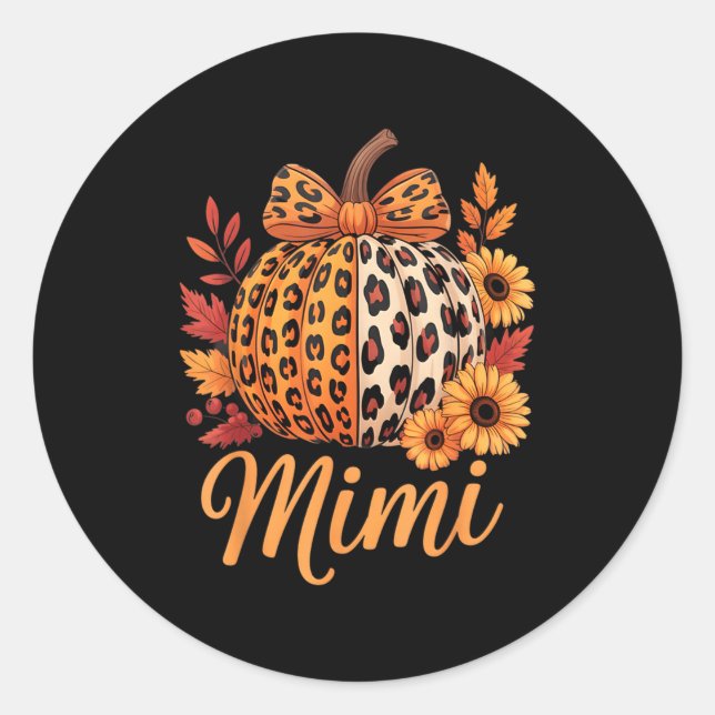 Sticker Rond Mimi Thanksgiving Leopard Pumpkin Sunflower Coquet (Devant)