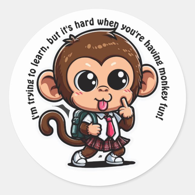 Sticker Rond Mimicking Singe coquin enseignant - Retour à l'éco (Devant)