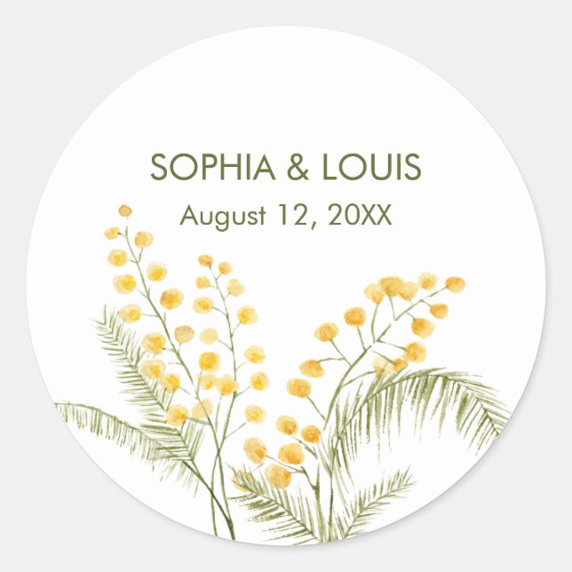 Sticker Rond Mimosa fleurs mariage romantique (Devant)