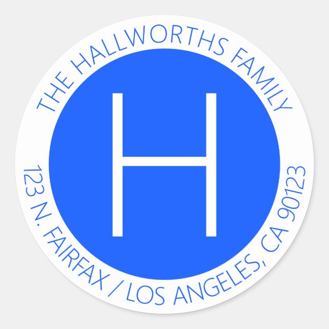 Sticker Rond Minamalist Modern Blue & White Adresse de retour (Devant)