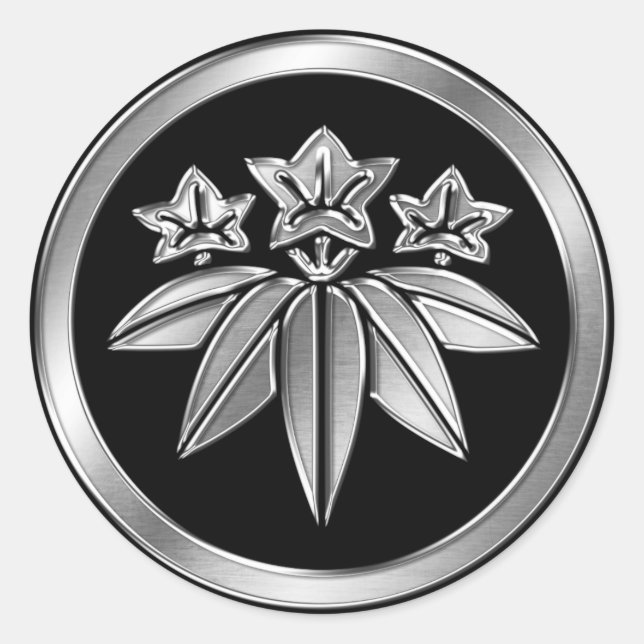 Sticker Rond Minamoto Clan Kamon Argent Chrome (Devant)