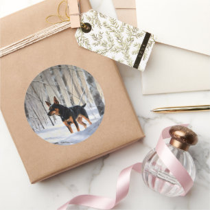 Sticker Rond Mince Pinscher Laisser Neige Noël