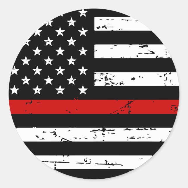 Sticker Rond Mince Red Line American Flag Firefighter (Devant)