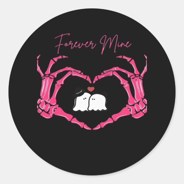 Sticker Rond Mine, Valentines Classic - Squelette Mains Entendr (Devant)