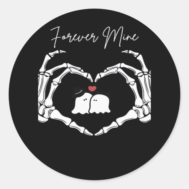 Sticker Rond Mine, Valentines Classic - Squelette Mains Entendr (Devant)