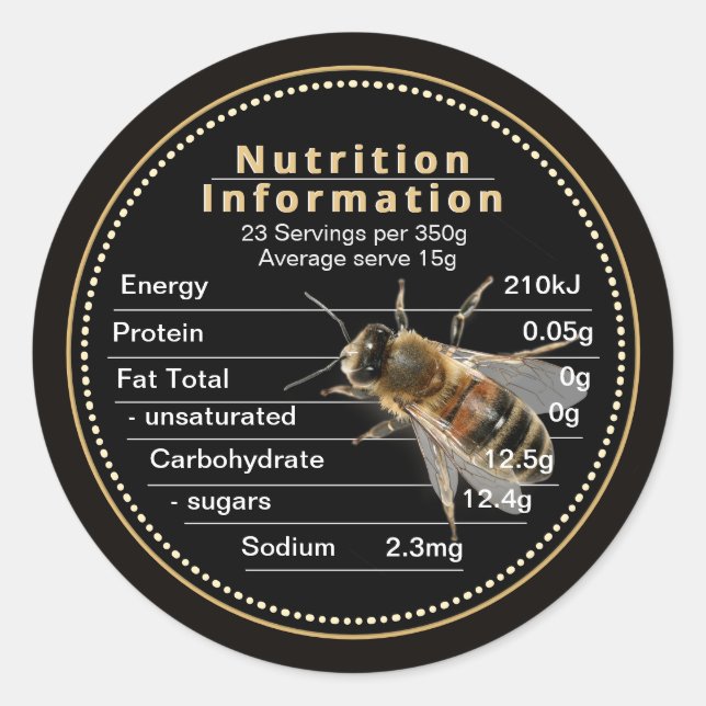 Sticker Rond Mini AU Honey Nutrition Information Bee 350g (Devant)