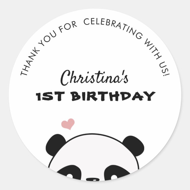 Sticker Rond Mini Cute Panda Anniversaire Merci Favoriser (Devant)