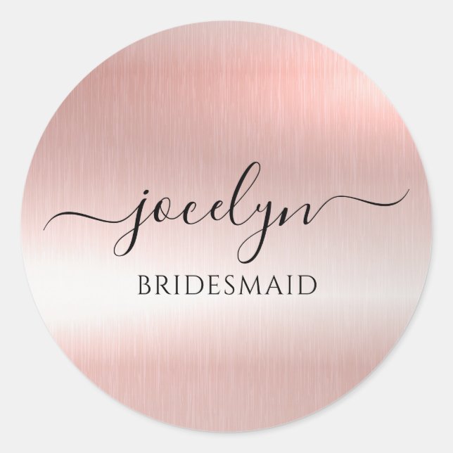 Sticker Rond Mini Élégant Rose Gold Script Bridesmaid (Devant)