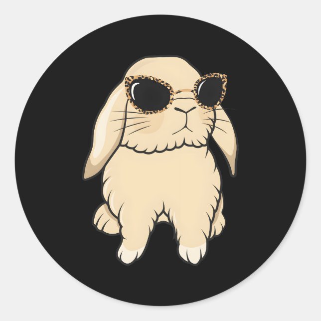Sticker Rond Mini Holland Lop Bunny Rabbit Leopard lunettes (Devant)