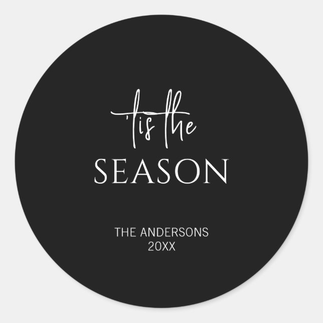 Sticker Rond Mini Noir Tis La Saison Fêtes De Noël (Devant)