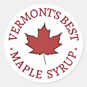 Sticker Rond Mini Nom de l'État Sirop d'érable à feuille rouge