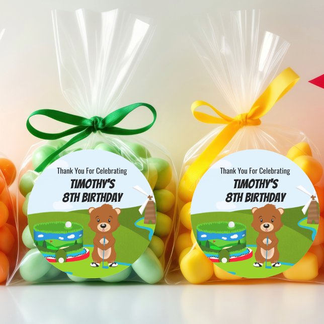 Sticker Rond Mini Putt Putt Birthday Cute Gopher Kids Merci (Créateur téléchargé)