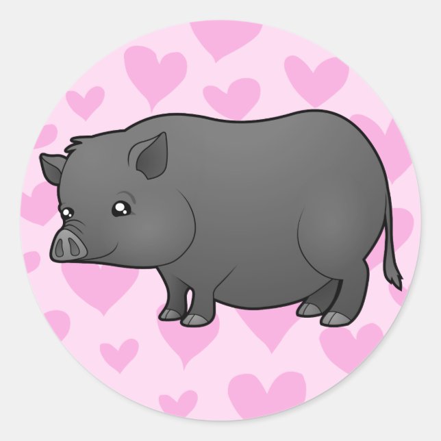 Sticker Rond Miniature Cochon Love (Devant)