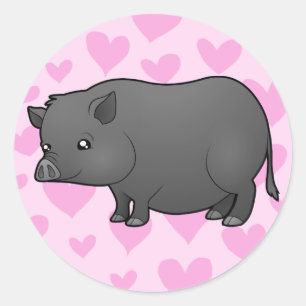 Sticker Rond Miniature Cochon Love