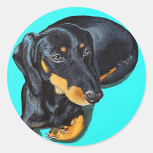 Sticker Rond Miniature Dachshund Painting