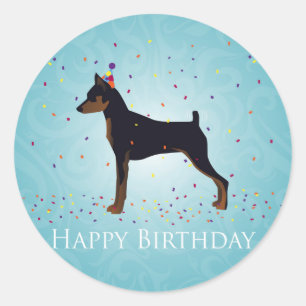 Sticker Rond Miniature Pinscher Joyeux Design d'anniversaire