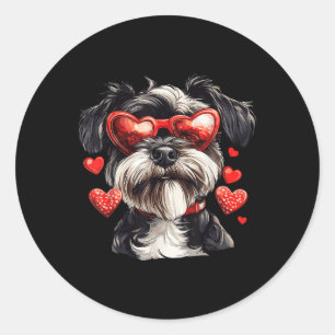 Sticker Rond Miniature Schnauzer Heart Gles Valentines Jour Chi