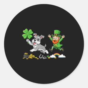 Sticker Rond Miniature schnauzer trèfle jour de la Saint-Patric