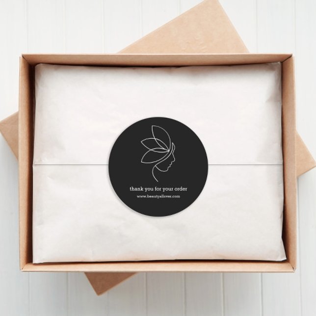 Sticker Rond Minimal, Beauté, Logo, Line Art Noir (Créateur téléchargé)