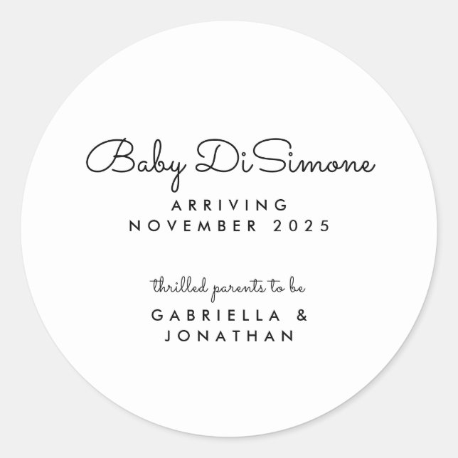 Sticker Rond Minimal Black White Script Pregnancy Announcement  (Devant)