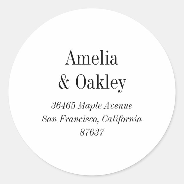 Sticker Rond Minimal Blanc Noir Élégant Mariage Adresse de reto (Devant)