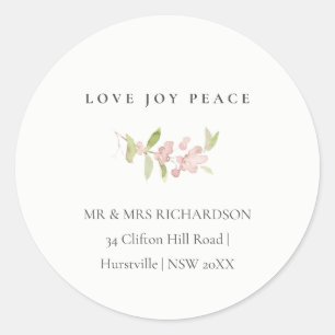 STICKER ROND MINIMAL BLUSH ROSE PINK LOVE PEACE JOY ADRESSE