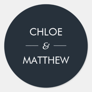 Sticker Rond Minimal chic bleu foncé Personnalisé Mariage
